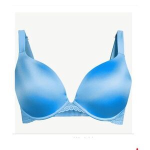 NWT Bra 46DD Blue Underwire Plunge Lace NO digging push-up padding sleek cool